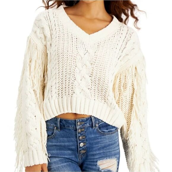Hooked up Fringed Chenille Cropped Sweater Size Small - Picture 6 of 6